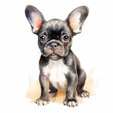 Watercolor Baby French Terrier Clipart, Barking, White Background, no caption