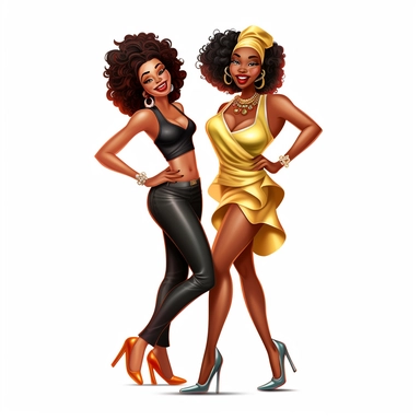 Black African-American beautiful women,soul sister,clipart posing,4 feet,cartoony,HD