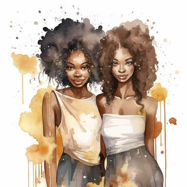 water color black adult sisters clipart