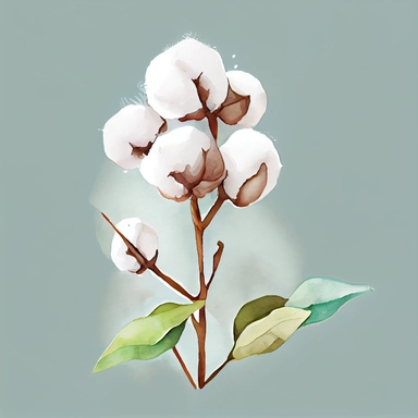 watercolor, hand painted clipart, vector, white cotton ball plant stems, on white background, extreme detail, photo realistic, 8k