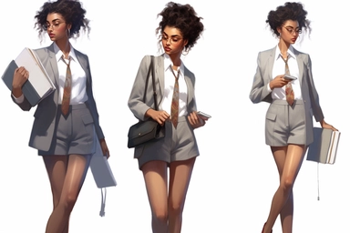 business woman illustration cartoon clip art, in the style of ross tran, afro-caribbean influence, serge marshennikov, schoolgirl lifestyle, bengal school of art, high resolution, colorized