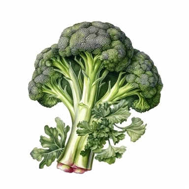 realistic broccoli, clipart on white background, watercolor