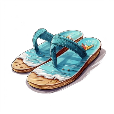 a single clipart image png graphic of a Realistic Painting Clipart Beach Slipper PNG Illustration