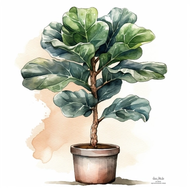 Fiddle Leaf Fig Tree, tall, watercolor, clipart, single design, pastel