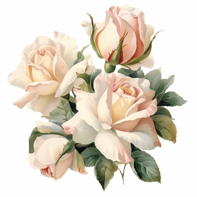 cluster of soft pink and white rose buds, clipart, watercolor, vintage--q2