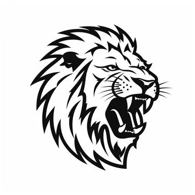 roaring lion head black frontal view silhouette vector flat simple identification symbol white backround white background minimalistic clipart png svg