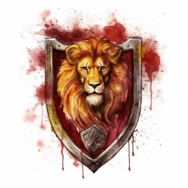 gryffindor symbol, lion head on the shield, detailed, watercolor, clipart, white background