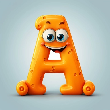 clipart style letter A, with arms, legs and friendly cute face for children
