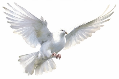 Clip art of dove, white, White margins around the image, drawn by Helen Beatrix Potter, easy to crop image, white background
