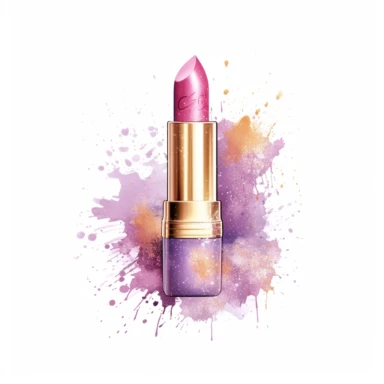 lipstick, in the style of watercolor illustrations, pink and gold, soft lilac, serenity and harmony, various stroke techniques, on white background, clipart