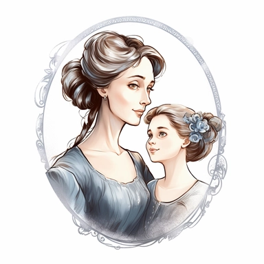 cameo clipart, mom and teen daughter, white background