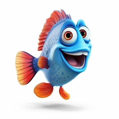 a cute and adorable happy cartoon fish making funny face, sticking tongue out, sarcastic, full body image, side view, pixar style, clipart