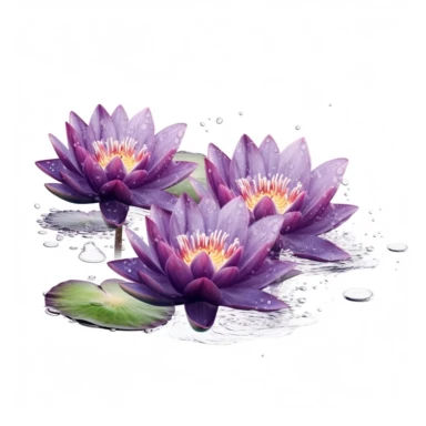 lotus flowers with dark purple blossoms floating on the water artistic watercolor with a delicate touch with shadow gradation white background clipart high quality 8k hyper detailed