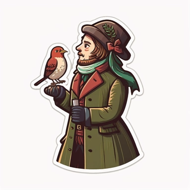 vector sticker design, Christmas caroler clipart, white background, flat colors