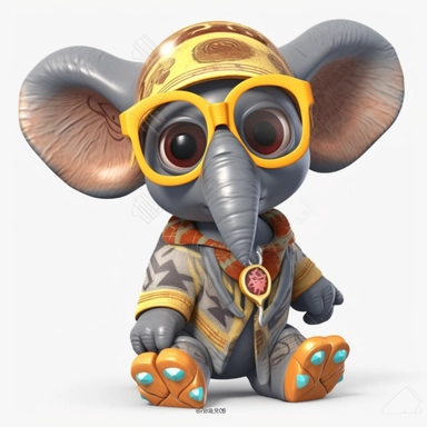 sticker clipart cartoon of a cute elephant cub with sun glasses, dressed with tribal african gear,Ankh, and African masks, 3D, disney pixar style, puppy eyes, looking at athe camera, white background ,high definition, high resulotion, highly detailed, 16K, 4:7