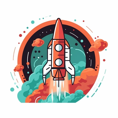 clipart, logo, rocketship blasting through a graph, speedometer, vector style