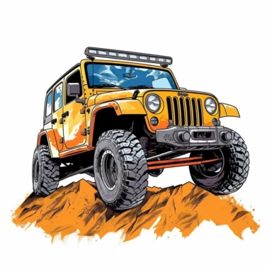 Lifted jeep sublimation clipart, neat, clean, detailed, white background, vibrant and bold colors, neat, clean, vector art