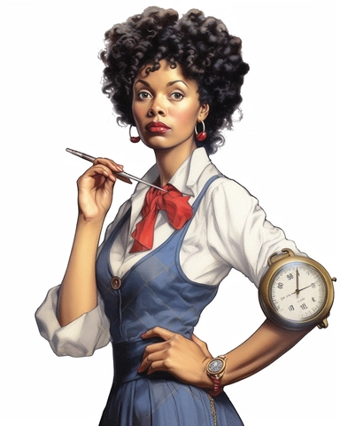 Norman Rockwell themed digital illustration, Beautiful executive, business woman png file, sublimation, conservative fashion Nova Model Black Woman Clipart, Large Handbag, African American Female,