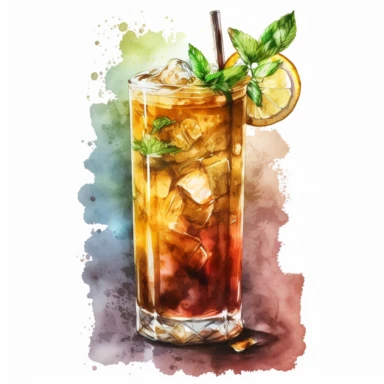 long island iced tea cocktail, watercolor, clipart, no title, no text, no captions