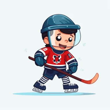 kid playing ice hokey match in ice hockey gear clip art vector, simple, white background