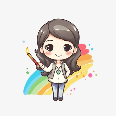 kawaii style rainbow cute teacher with a magic wand, casting spells to make learning fun and engaging for students, Best quality, 8K, HD, white background, no background, sublimation file, png, 2d, Cute kawaii style, vector clipart, no watermark