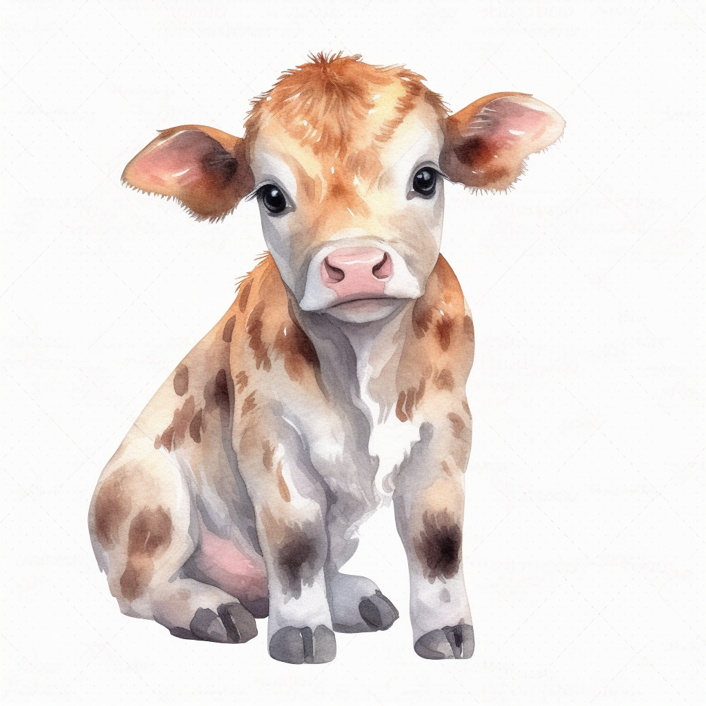 Cute Calf, Watercolour, Transparent Background Png Clipart, Laying Down 