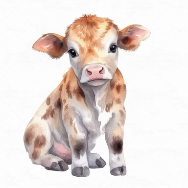 cute calf, watercolour, transparent background png clipart, laying down