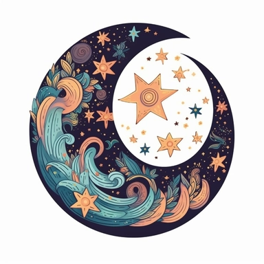 Embark on a creative journey inspired by the mystical allure of the crescent moon and stars. Dive into the world of clip art creation, infusing it with a touch of the hippie spirit. Your goal is to design a captivating clip art image that embodies the free-spirited vibes and enchanting energy associated with the celestial wonders. Imagine a crescent moon gracefully adorned with intricate patterns and details, radiating a sense of peace and harmony. Let its gentle curve and ethereal glow captivat