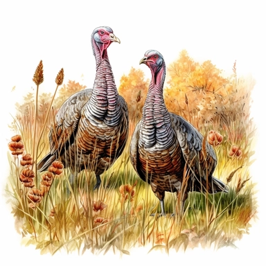 color drawing of a turkeys in the grass clip art, on a white background