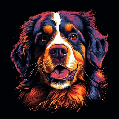 bernese mountain dog, light painting, ultra detailed, clipart design graphic, vector, contour, 32k,