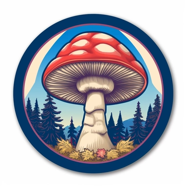 graphic bold, magic mushroom round logo, clipart, Colorado state flag colors
