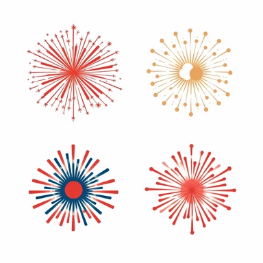 Die-Cut Clip art pack of 4th of July Fireworks Holiday Vector, illustration minimalism, simple, white background, white space