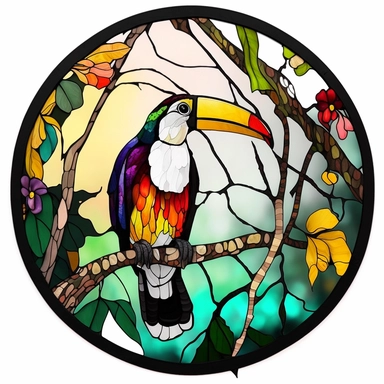 Toucan Colorful Stained Glass Circle Clipart, white background,