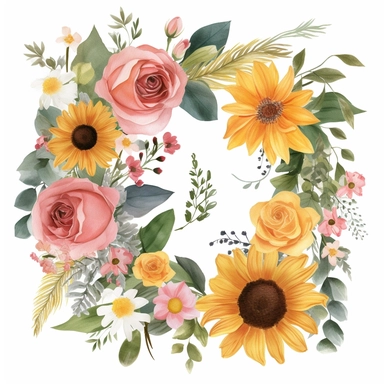 Add a touch of elegance to your designs with our handcrafted floral clipart, featuring delicate roses, vibrant sunflowers, and graceful tulips, white background