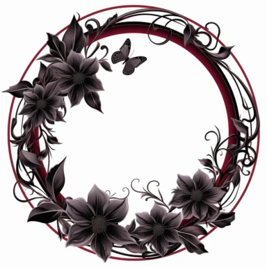 a big circle, clipart, flower and leaves, gothic, clipart, white background,--no cut-off edges