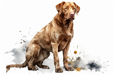 full body image of a Chesapeake Bay Retriever dog Clipart in watercolor style on a white background