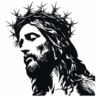 Vector image of Jesus with Crown of thorn Black, silhouette on the Cross, highly detailed isolated on white clipart