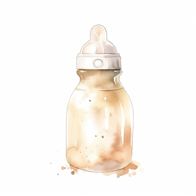 cute watercolor newborn soft beige baby bottle, watercolor effect, isolated white background, babyshower clipart, soft beige tones