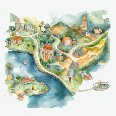 Watercolor ready-made maps png Full body realistic cartoon 32k UHD cute. 15 cm thick outline. Black color. There was no shadow on the ground. with realistic watercolors and detailed illustrations. Cartoon, PNG clipart, transparent white background