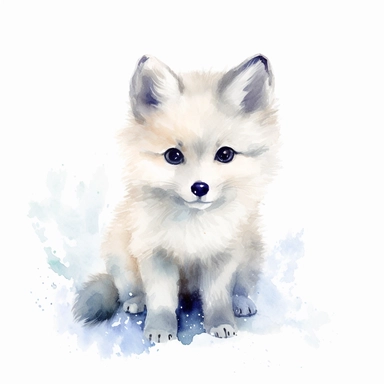 cute baby arctic fox, watercolor clipart, minimalist,white background,