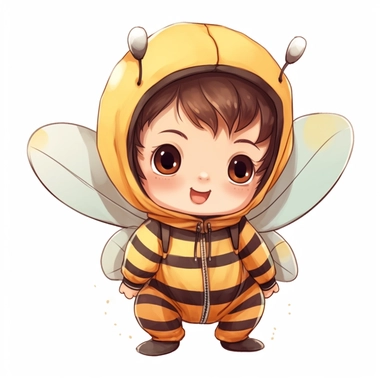 cute newborn baby wearing a honeybee costume clipart by studio ghibli on a white background
