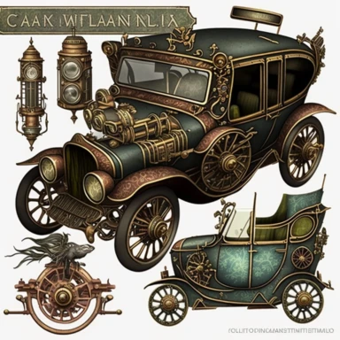 Steampunk Cars Clipart - fantasy clip art graphics and collage sheets for altered art or junk journals