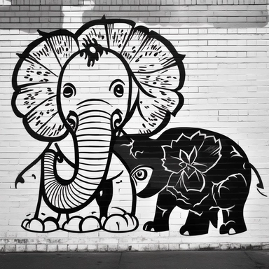 a black and white clipart image of a elephent and crab, in the style of wall sculpture and installation, high quality photo, political satire, bold stencil, made of wrought iron, character caricatures, screen format