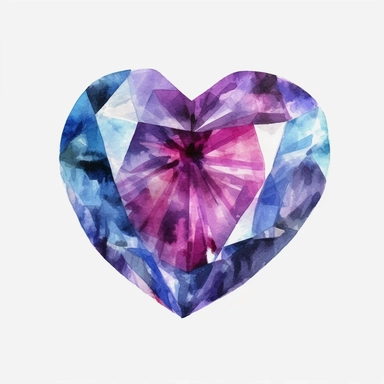 realistic heart shape jewel watercolor clipart single design, 8k
