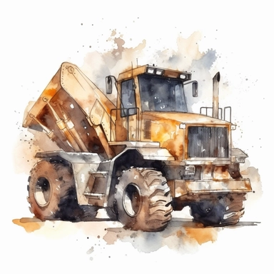 Construction Vehicle clipart on a white background, watercolor