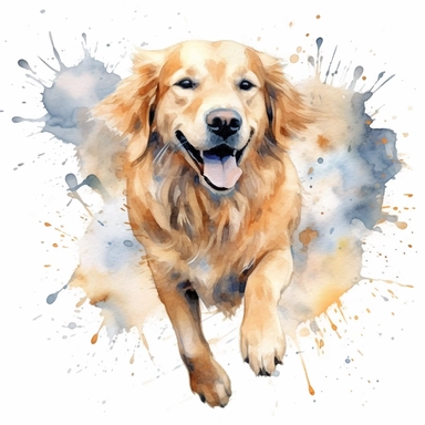 Watercolor golden retriever Dog Clipart,running, white background