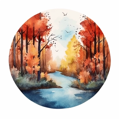 watercolr autumn forest circle clip art