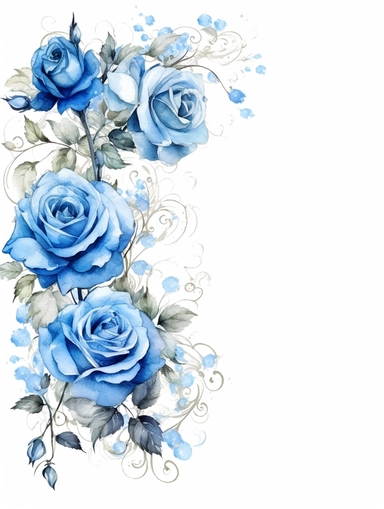 vintage beautiful victorian shabby chic blue roses frame on white background, blue theme, watercolor illustration, clipart