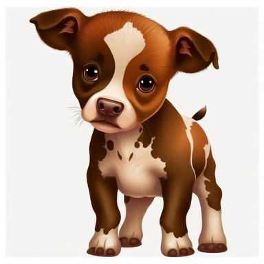 cartoon of mutt mixed baby bull, cute, funny, clipart style, vector style, white background