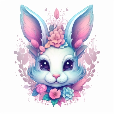 Cute Beautiful Pastel Bunny gothic petals Clipart fantasy, Cartoon, hyper realistic, intricate detail, illustration style, high resolution, on the white background